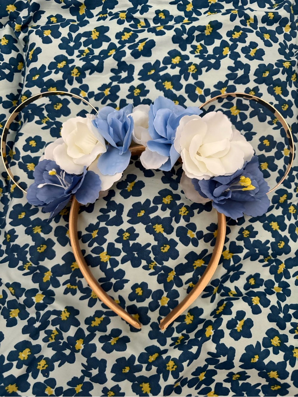 Floral Mouse Ear Headband for women  - Blue & White
